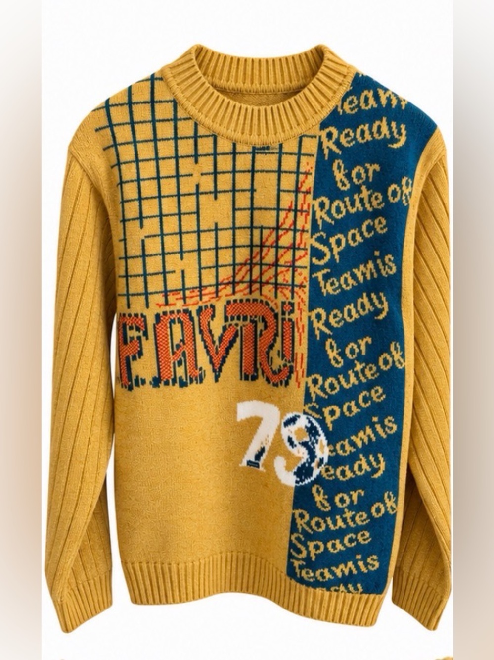 Men's Vintage Knit Sweater in Mustard Yellow and Navy